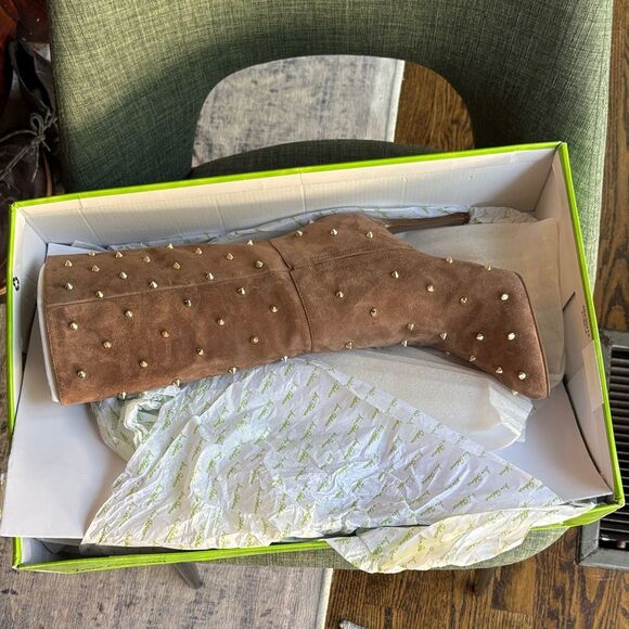 Sam Edelman Brown Studded Waylyn Tall Boots tan suede women’s pointy toe 7.5 NWT - Picture 6 of 16